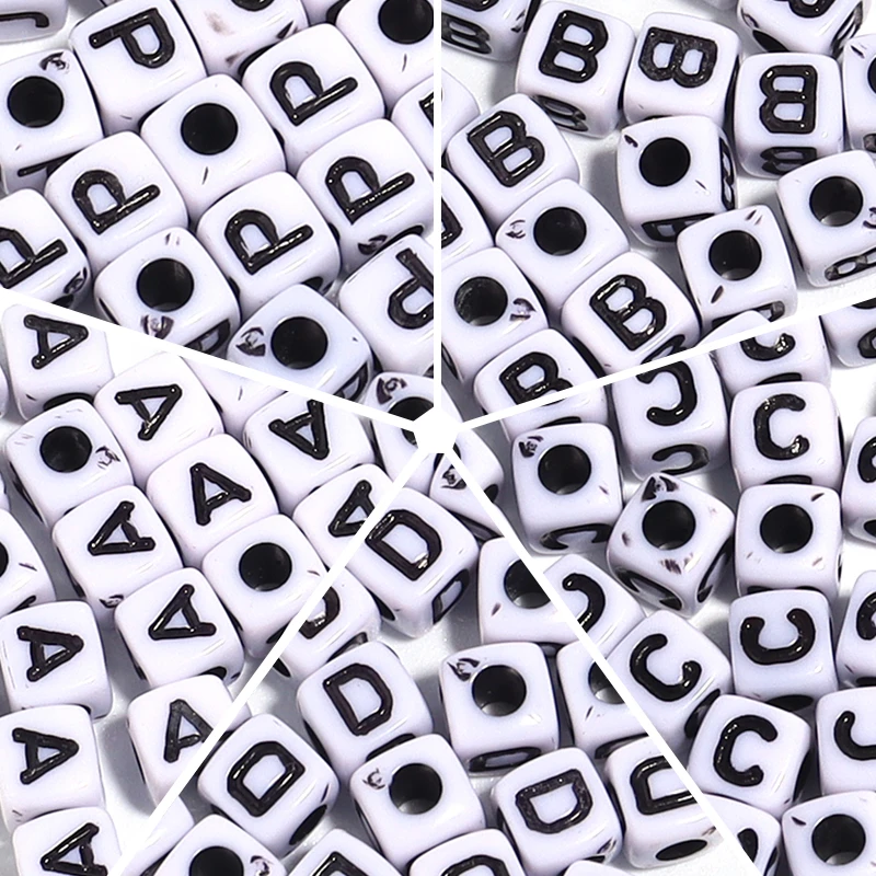 50/100pcs 사각형 화이트 블랙 혼합 편지 아크릴 비즈 큐브 느슨한 스페이서 알파벳 비즈 장식 만들기 Diy 액세서리