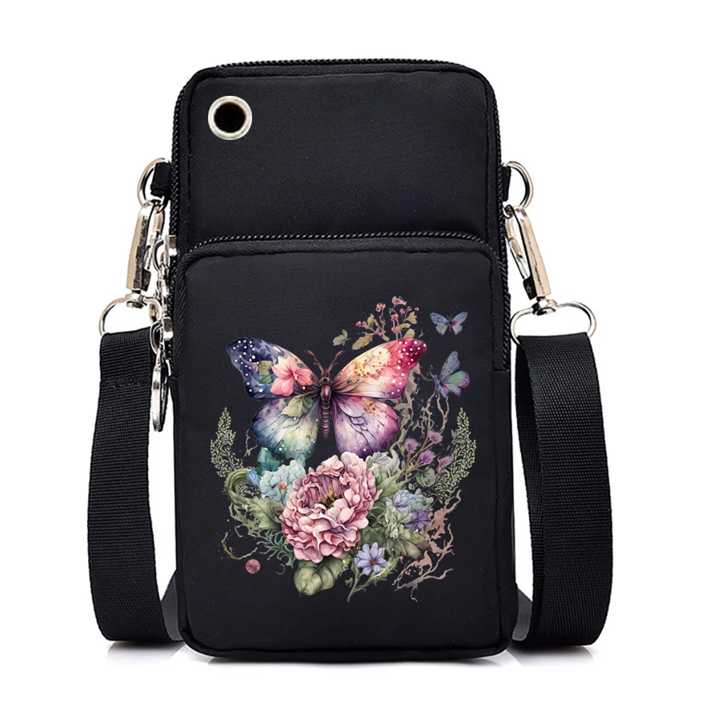

Watercolor Butterfly Print Headphone Bag Women Men Mobile Phone Bag Purse Harajuku Animal Flower Bag for Iphone Etc Wrist Pack