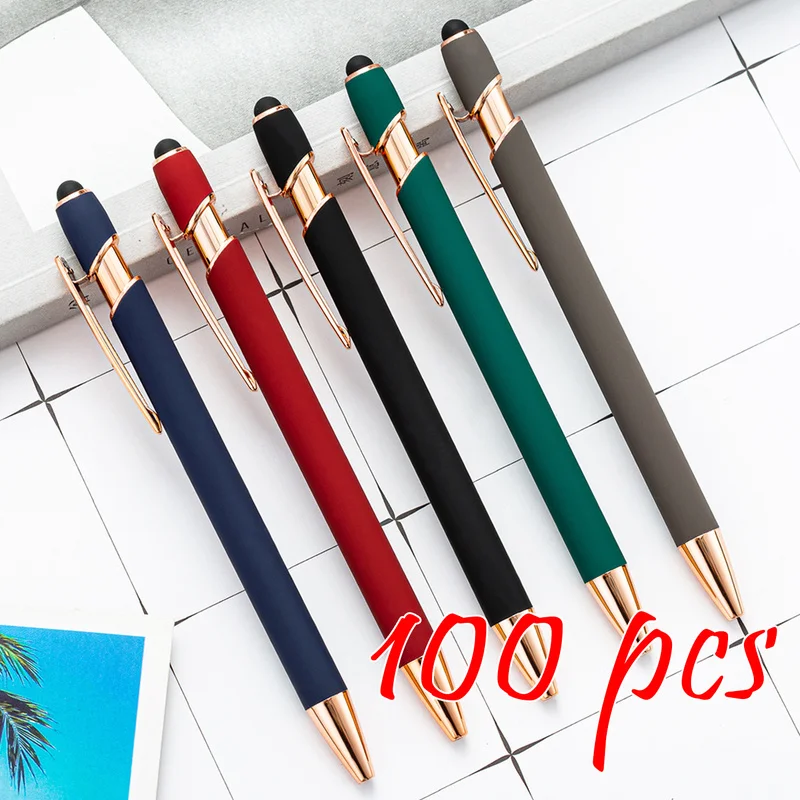 100pcs Metal Ballpoint Pen Touch Screen Pen Text Engraving Office School Advertising Pen Custom Logo Laser Engraving Custom Pen