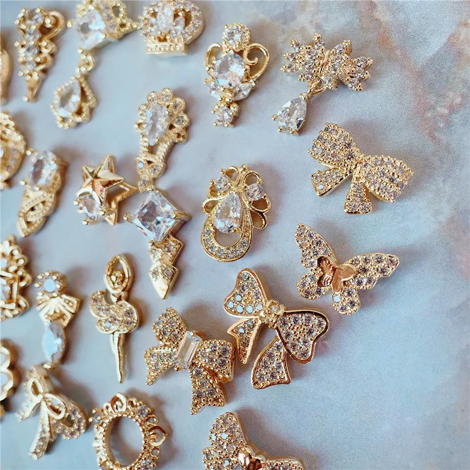 럭셔리 보우 스타 하트 발레리나 소녀 네일 아트 부품, 지르콘 크리스탈 매니큐어 손톱 액세서리, 장식 매력, 10 개