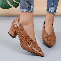 Vintage black Soft Leather Shallow Pointed Toe Thick Heel Women's Flats 2024 New Spring Summer High Heel Versatile High Shoes - Image 5