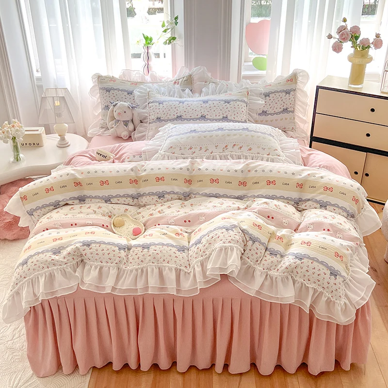 

MissDeer Bed Skirt Set Lace Style Duvet Cover Pillowcase with Bed Linen Girls Room Bedding Set Queen/King Size Bedclothes 이불세트