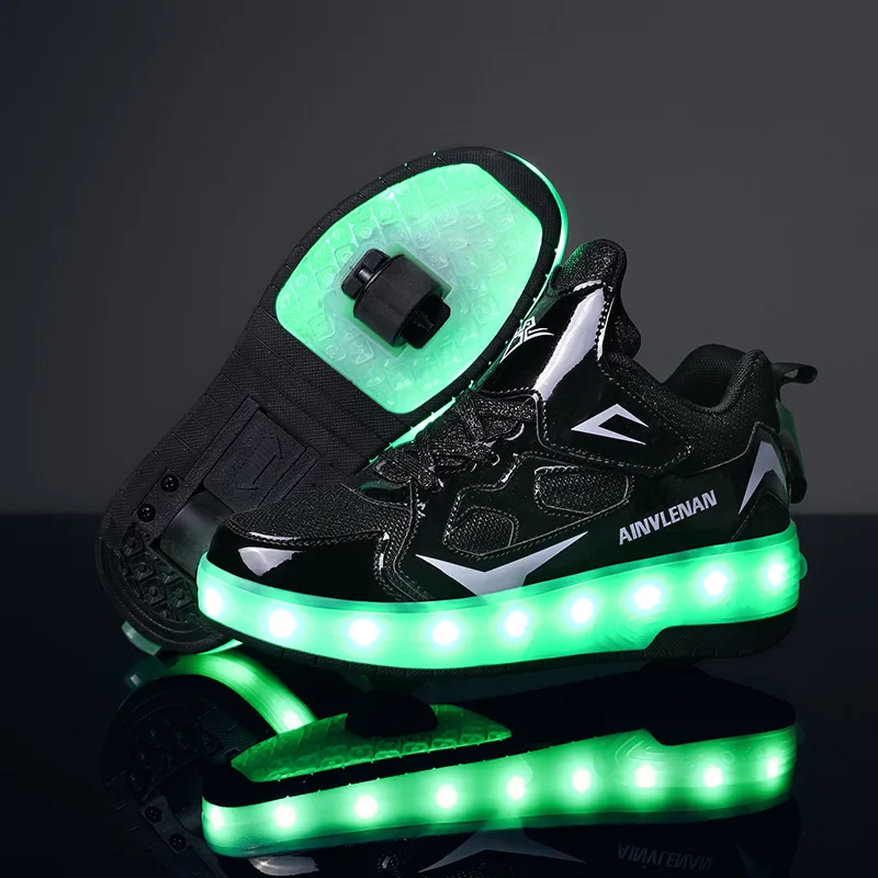 Kids 2 Wheels Shoes Detachable Deform Roller Skates LED Light Flashing Outdoor Skating Parkour Runaway Child Girls Boys Sneakers