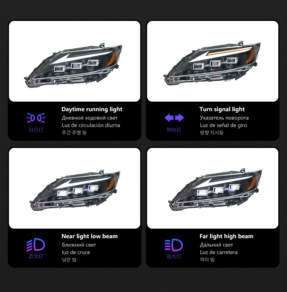 렉서스 ES300 용 AKD 헤드 램프, 헤드라이트 2013-2014, ES250 DRL H7 LED Bi Xenon 전구 어셈블리 업그레이드, 동적 신호 액세서리