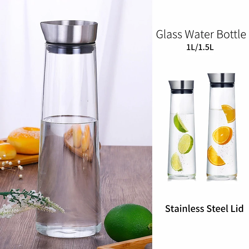 Thickened Glass Water Bottle with Stainless Steel Lid Cold  Jug Pitcher Boiling Home and kitchen Juice