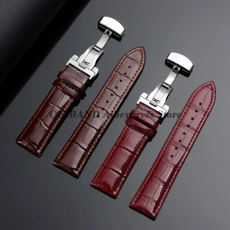 Vintage Genuine Leather Butterfly Clasp Watchband - Premium Replacement Straps