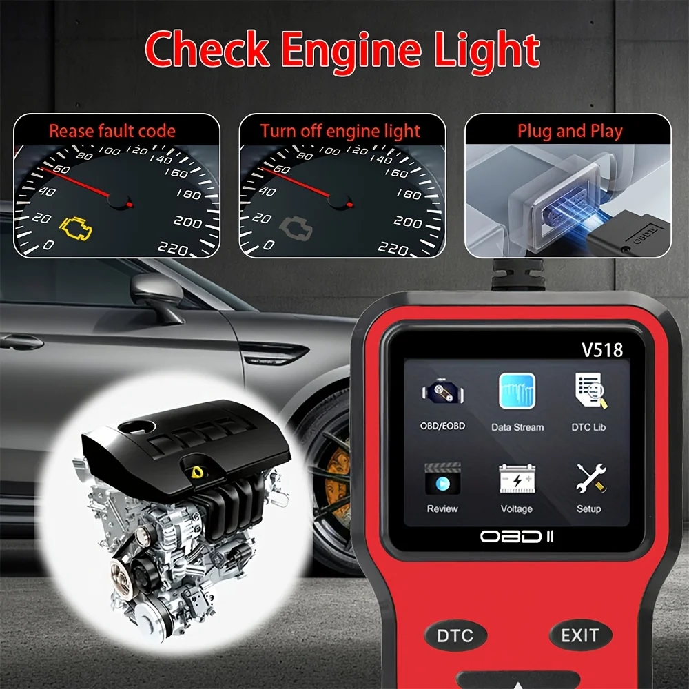 OBD2 Scanner OBD2 Scanner V518 Instant Code Reader & Voltage Check Full System Diagnostics for OBDII/CAN Cars 10s Fault Analysis