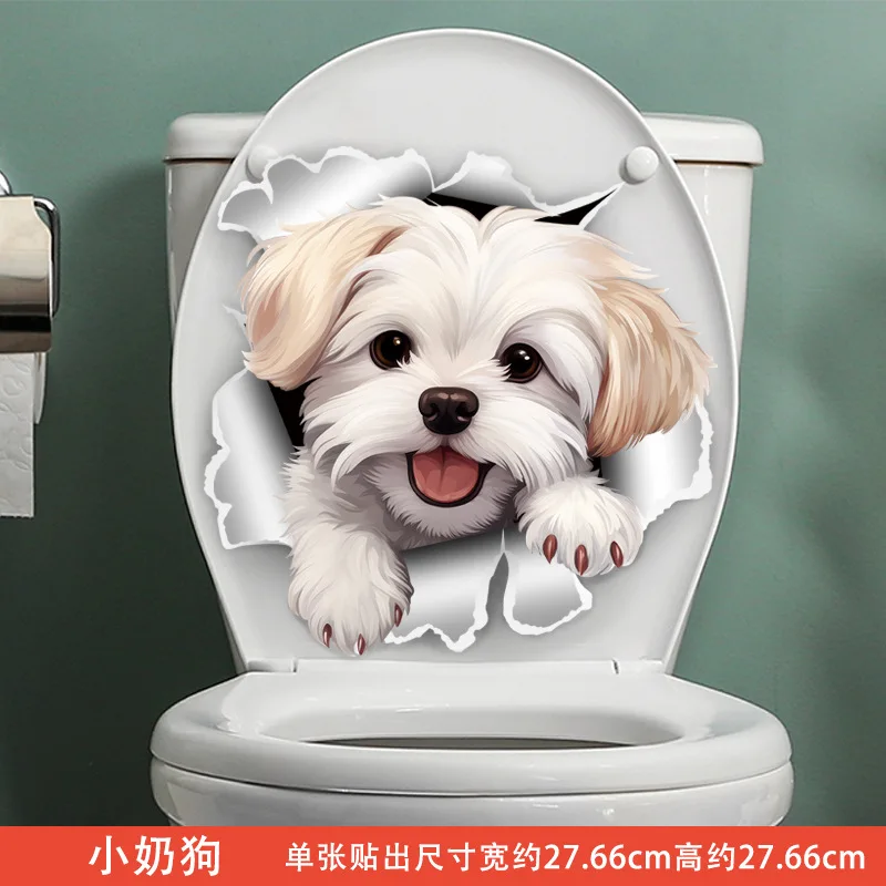Cute Dog Toilet Stickers Bathroom Decoration Stickers Door Wall Sticker Waterproof Self-adhesive Decals Christmas kitten wall stickers toilet wall stickers toilet stickers vinyl stickers