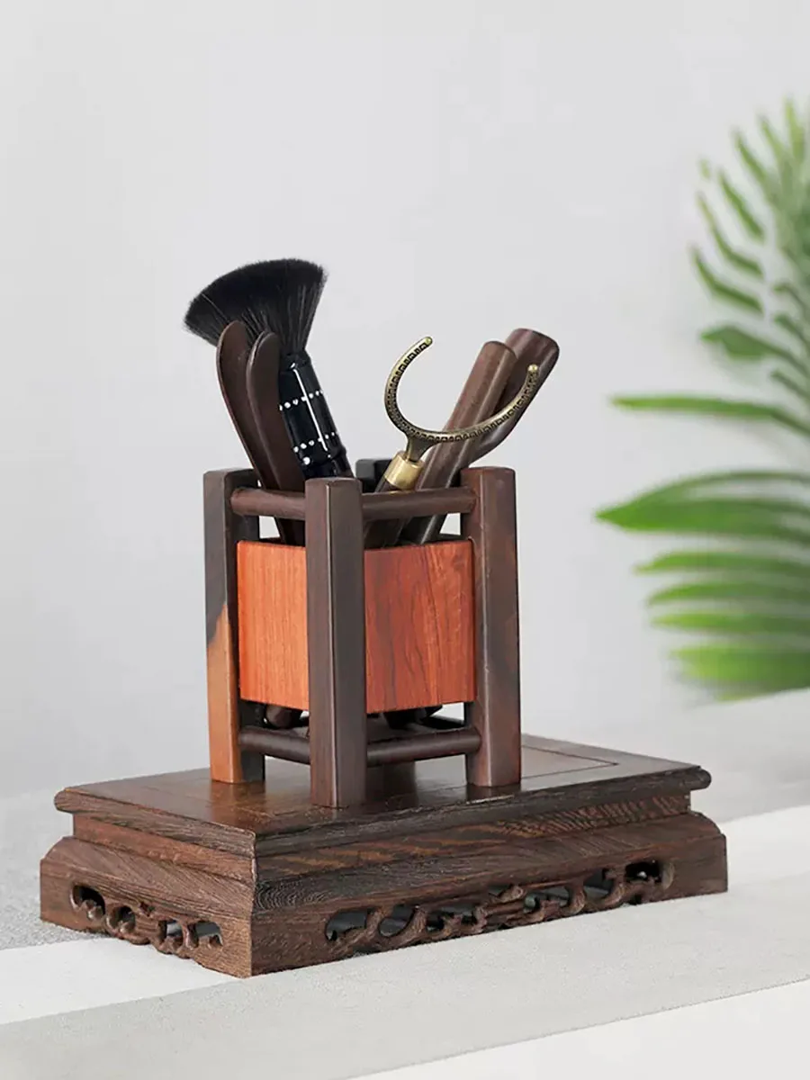 Solid Wood Square Hollow out Base, strange Stone incense Burner, Buddha Statue, Stone Vase, Flowerpot Bracket, Table