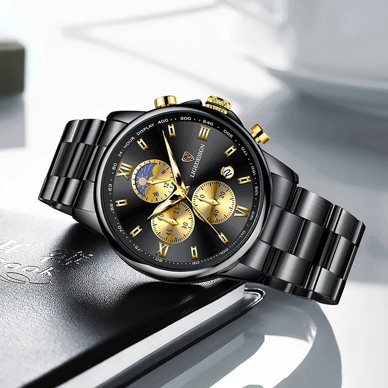 LIGE New Business Men Watch Fashion Sports Chronograph Military Watches For Men Stainless Steel Waterproof Quartz Wristwatch