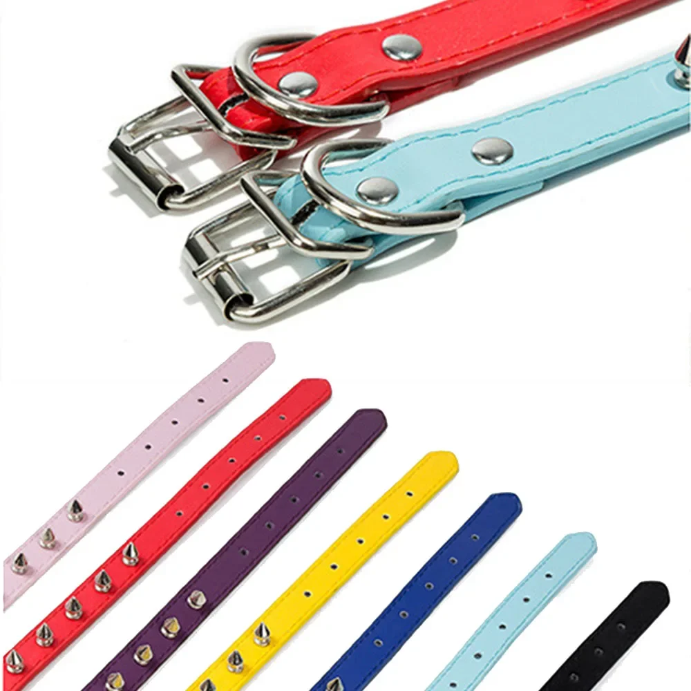 1pc Cool Cat Dog Collar Leather Spiked Studded Collars For Small Medium Colorful Pets Necklace Dogs Cats Neck Strap Pet Products images - 6