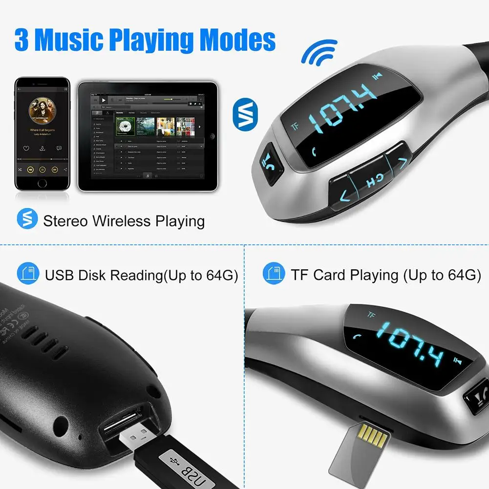 X5 Car Wireless Fm Transmitter fm transmitter Bluetooth-compatible Hands-free Mp3 Player Usb Charging Port Supports U Disk Tf