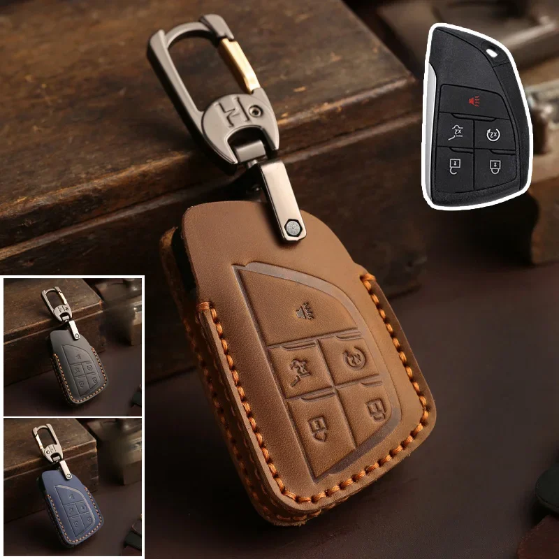 

Genuine Leather Car Key Case Cover For Buick Envision Avenir For Chevy Suburban Tahoe Silverado For GMC Yukon XL Denali Sierra