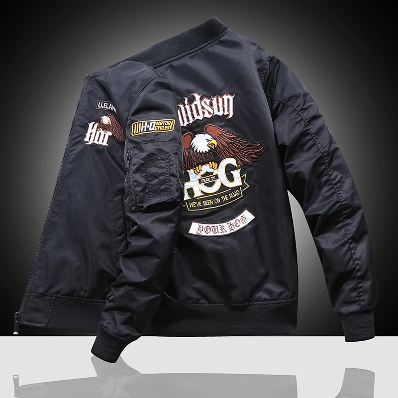 Eagle Flight Jacket Men's Workwear Spring and Autumn Pilot Baseball uniform Tactical Flight Suit Embroidered Heavy Industry Blac 2