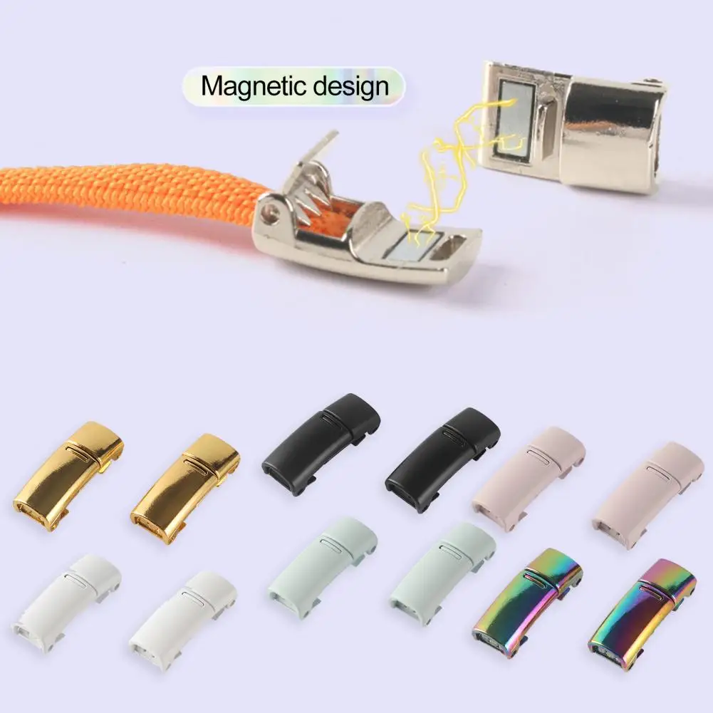 1 Pair 2cm Shoelace Metal Buckle Magnetic Lazy Shoe Lace Buckle Lock Shoe Laces Clip No Tie Lock Elastic For Sneakers Kids Adult