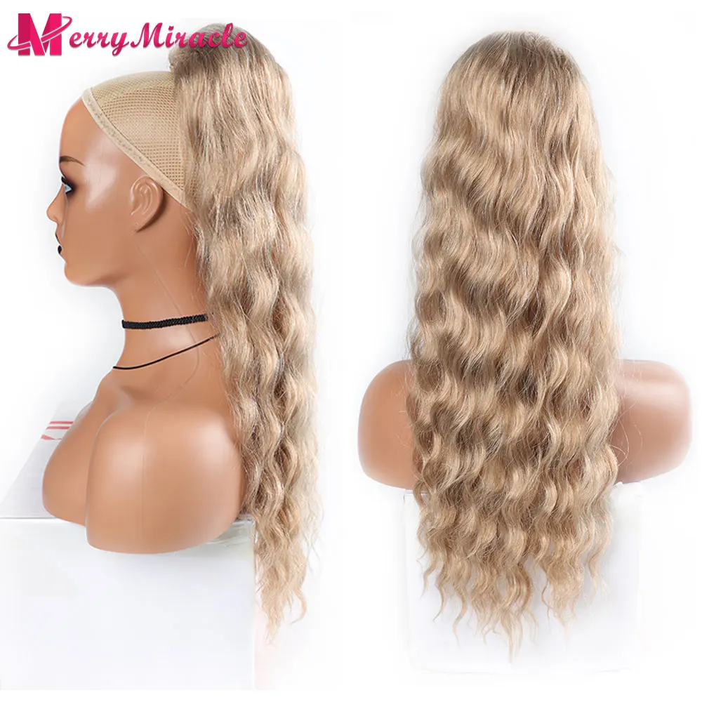 Long Natural Wave Ponytail Synthetic Drawstring Ponytail Chip-In Hair Extension Curly Pony Tail For Woman Fake Hairpiece