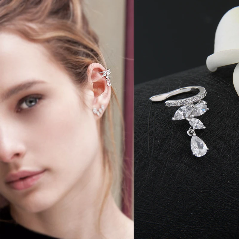 Fashion Drop Water Clip Earrings Jewelry Zirconia Crystal Jackets Jewelry Cuff Earrings Women Boucle D'oreille Aros AE230 ear clip earrings clip earrings ear clip ear accessories