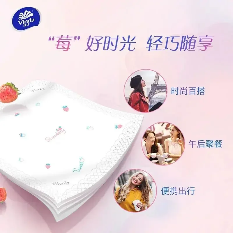 Cartoon Cat Handkerchief Paper Strawberry Printing Tissue Paper 4 Layers of Cute Facial Tissue Napkin Serviette Papier Jetable facial tissue paper