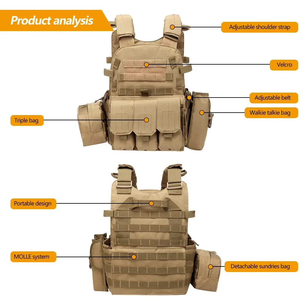 

Nylon Pouch Molle Gear Tactical Vest Body Armor Hunting Plate Carrier Airsoft Accessories 6094 Military Combat Army Wargame Vest