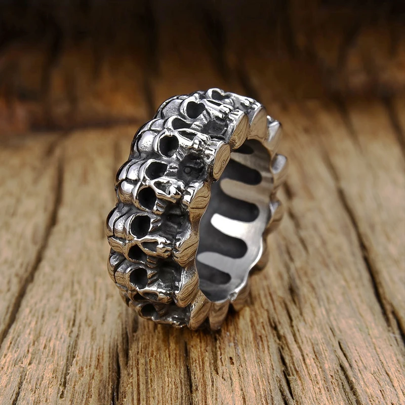 Anello Da Uomo Vintage Skull Big Large Solid Pave Skeleton Design Round Gothic Punk Skull Ring For Men Hip Hop Ring Gift For Him