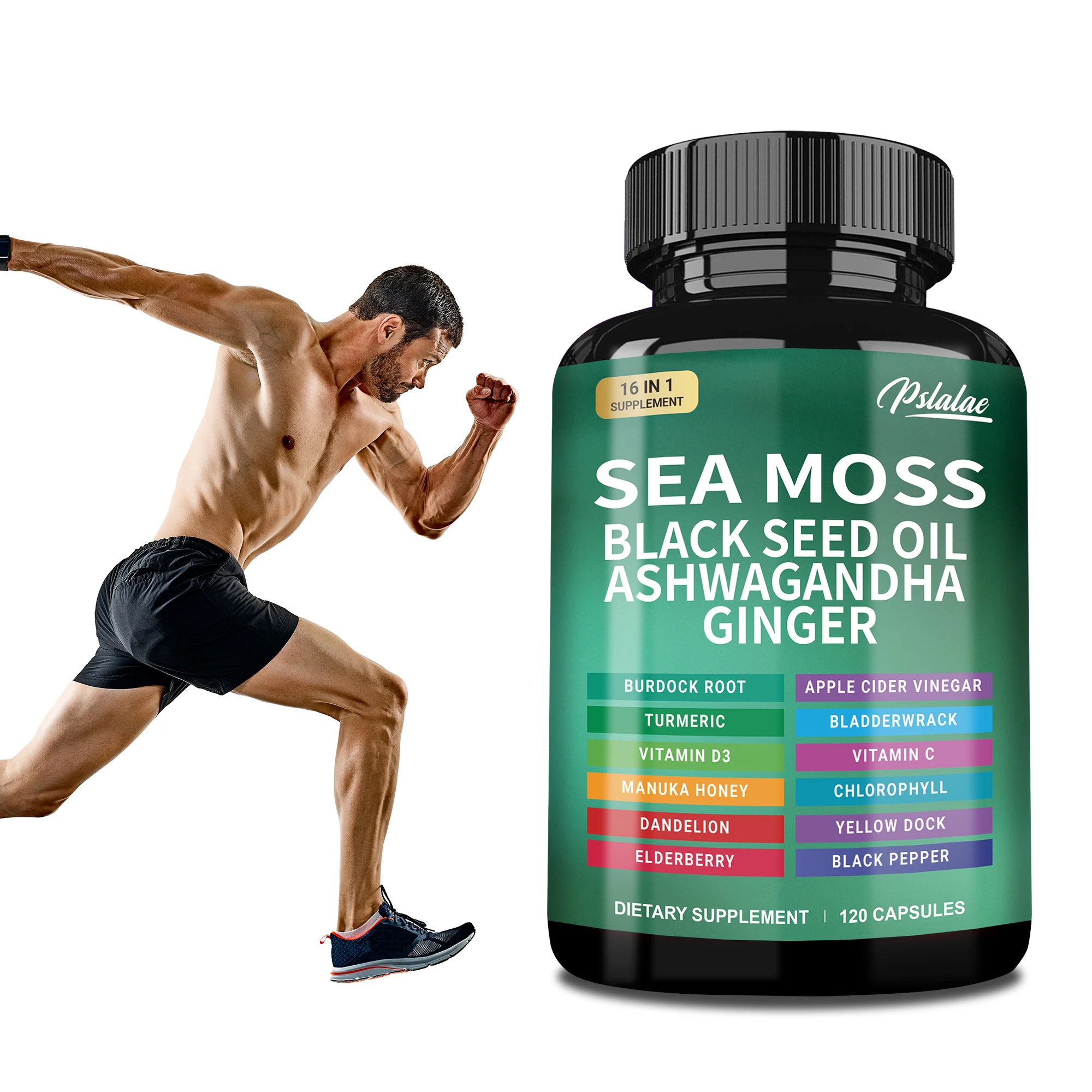 Sea Moss Black Seed Oil Ashwagandha Ginger Boosts The Immune System Promotes Digestion and Joint Health 120 Capsules