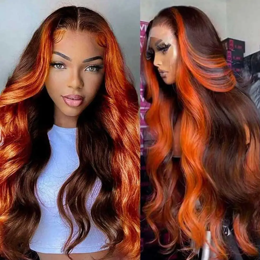 

Парик Омбре Ginger Body Wave на сетке спереди 13x4 13x6, Парик HD на сетке спереди, влажные и волнистые парики из человеческих волос 4x4, парик на сетке