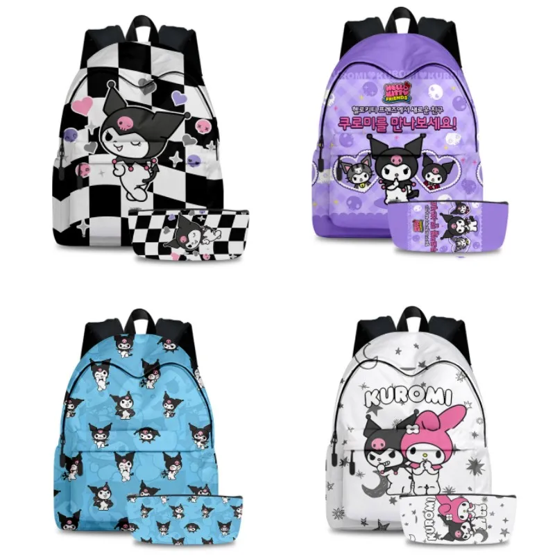 

2PC-SET 3D Printing Peripheral Sanrio Kuromi Backpack Student School Bag Pencil Case Boys Girls Anime Cartoon School Bag Mochila