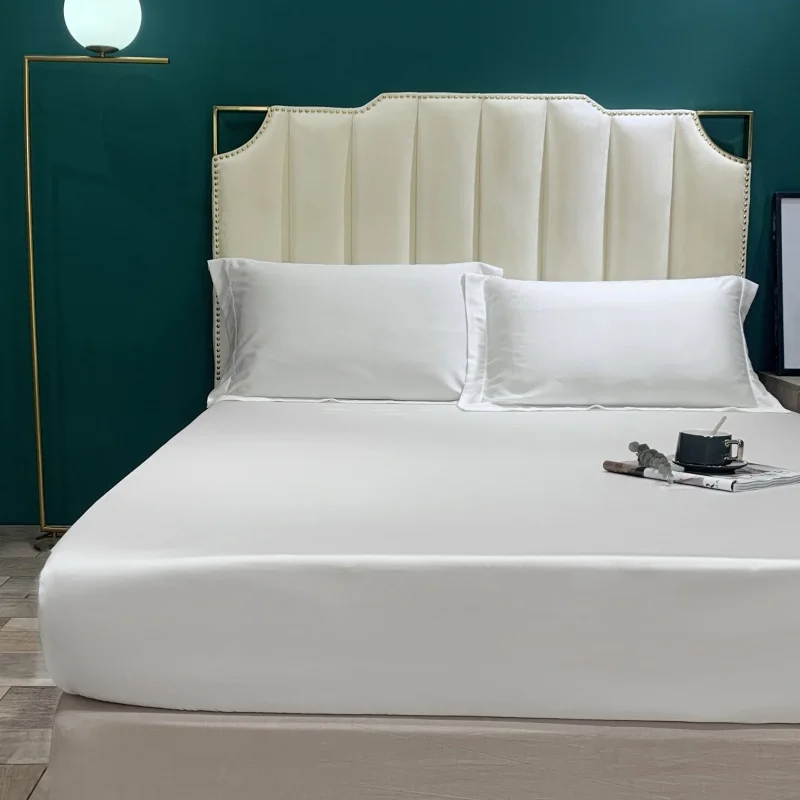Fitted Sheet Natural Mulberry Silk BedSheet Solid Color Mattress Cover King Size Elastic Band Sheet 160x200 Fit Sheet 5