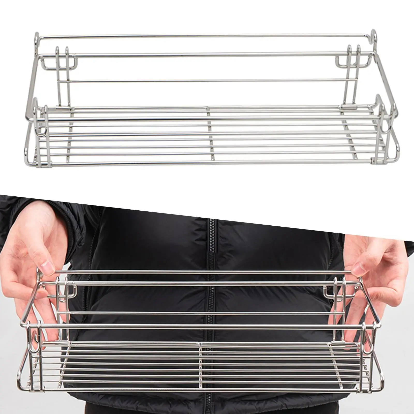 Table Side Basket Storage Rack Lightweight Stainless Steel Foldable Hanging Basket Shelf for Camping Beach Aluminum Desk Tent