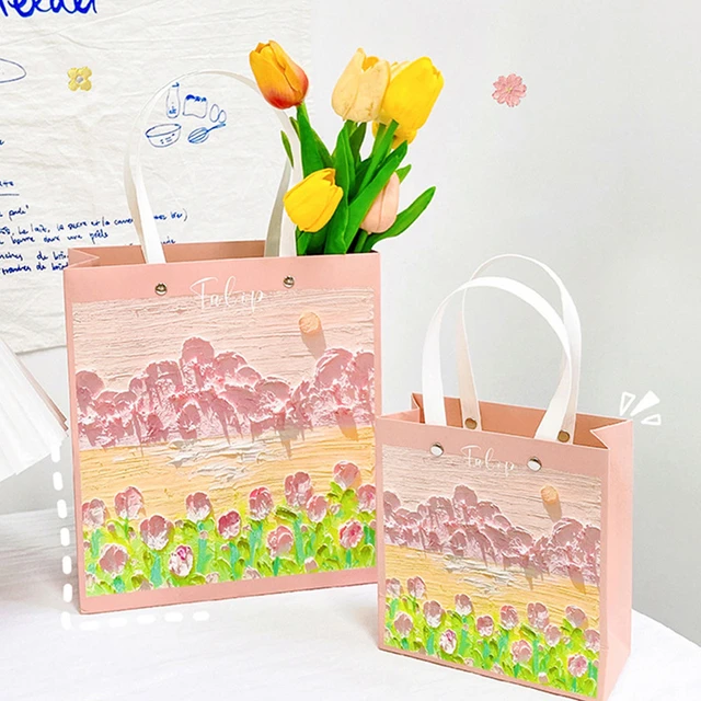  Whaline 6Pcs Paper Flower Bags with Metal Chain