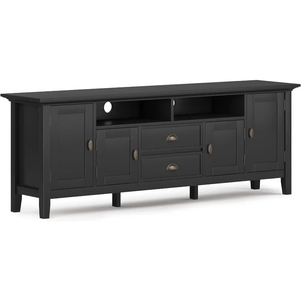 

SOLID WOOD 72 Inch Wide Transitional TV Media Stand in Black For TVs Up to 80 Inches Modern Living Room Tv Cabinet Freight free