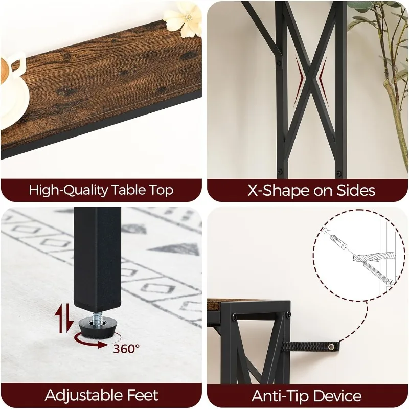 2 Pack Narrow Sofa Table with Charging Station, 39.4" L X 5.9" W X 29" H, Skinny Console Table, Long Entryway Table, Hallway 6