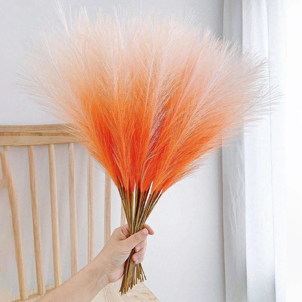 Vibrant Boho Faux Pampas Grass - Set of 10 Elegant Stems for Home and Wedding Decor