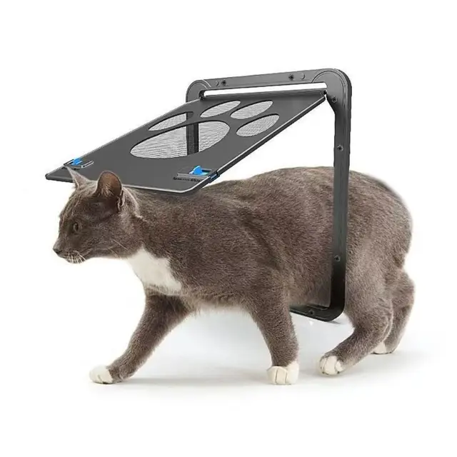 Plastic Pet Lockable Screen Door Automatic Lock Weatherproof Dog Flap Door Ventilation Magnetic Flap Self-Closing Pet Door 5