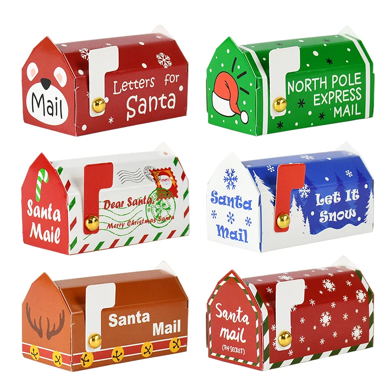 6/24pcs Christmas Mailbox Shape Candy Gift Box Kids Xmas Cookie Snack Packing Box Bag 2024 Navidad Noel Home Decor 2025 New Year