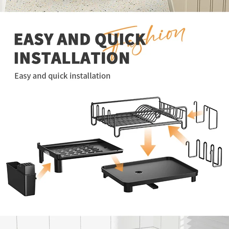 Expandable Dish drying rack Kitchen sink storage rack with drained board Countertop Space-saving Black 5