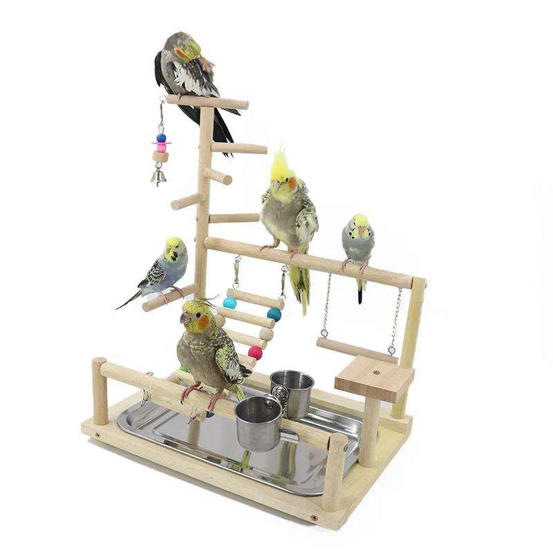 

Wooden Birds Perch Stand Parrot Swing Toy Bird Playstand with Chewing Beads Cage Bite Toy Parrots Game Frame Birds Playground