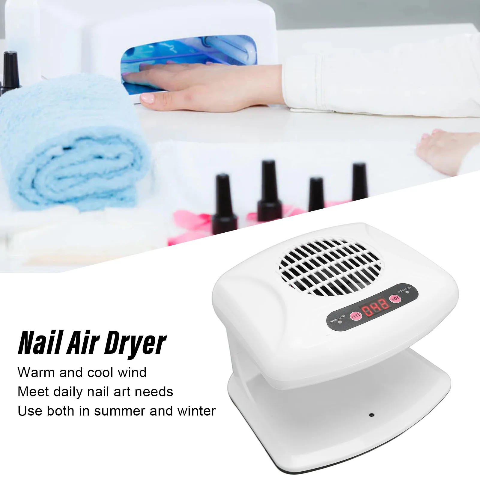 Nail Fan Blow Dryer Single Hand Nail Air Dryer Warm Cool Wind Automatic Sensor Nail Fan Blow Dryer for Home Salon White - 2