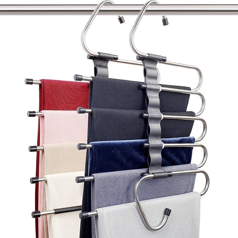 

Pants Hangers Space Saving - 2 Pack For Closet Multiple Layers Multifunctional Uses Durable Easy To Use