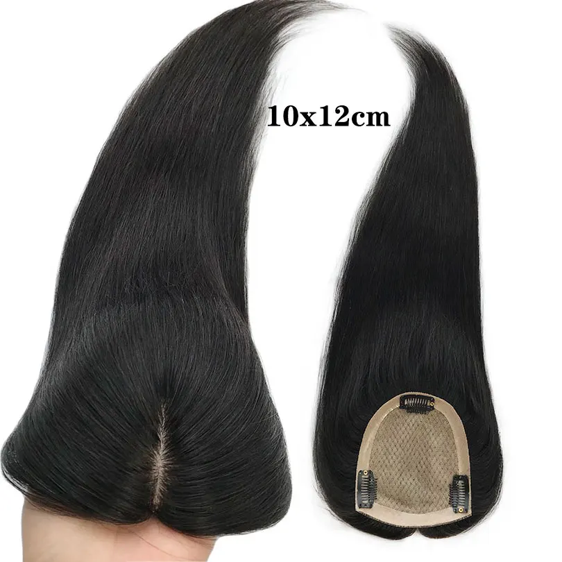 4 Sizes Silk Base Virgin Human Hair Women Toppers 3 Clips Natural Scalp Top Base Black Brown Color For White Women 3