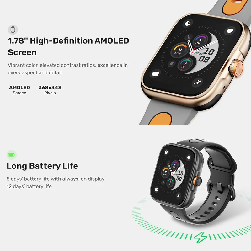AMOLED HD ÷ Ʈ ġ 2024 GPS  ȭ, 24 ð ǰ ,  ͸  Ʈġ, 1.78 ġ