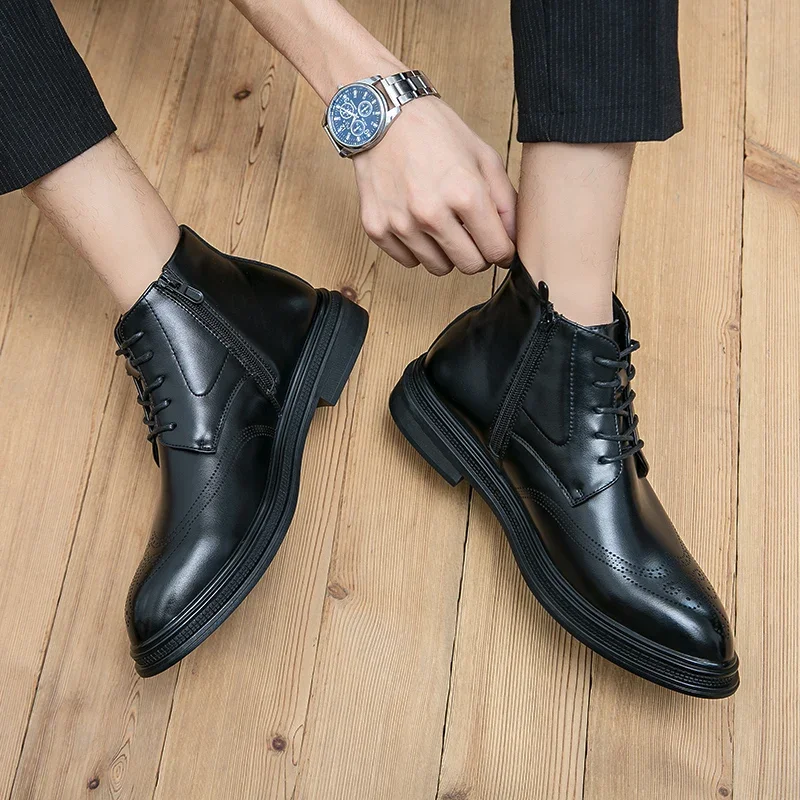 Luxury Brand Leather Shoes Men Boots Winter Formal Leather Oxfords Shoes Dress Boots Chelsea Commercial Affairs Ankle Men