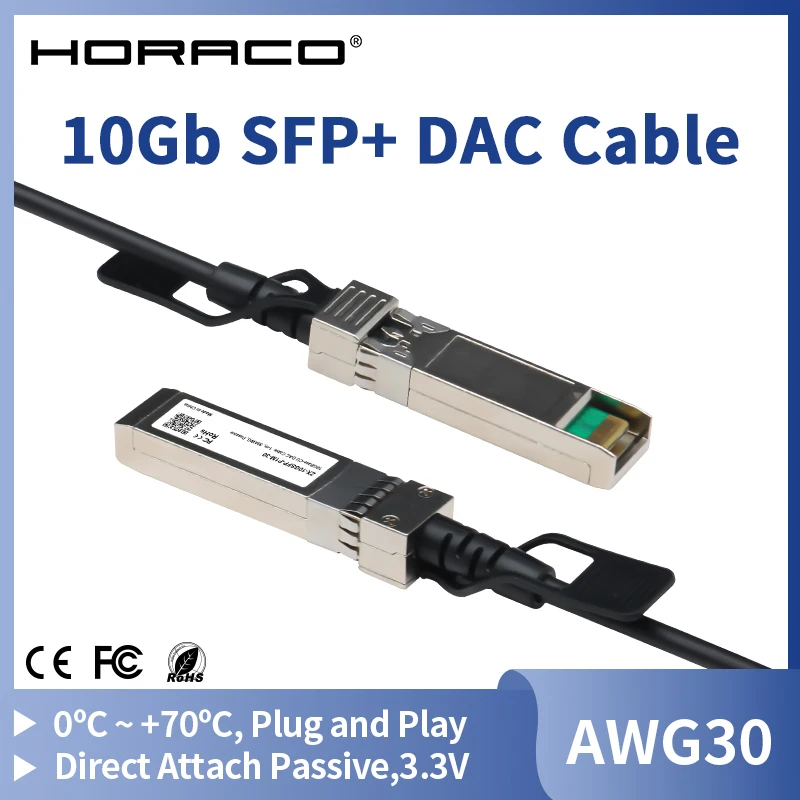 SFP+ DAC Cable HORACO 10G Direct Attach Copper Passive Cable 0.5M 1M 2M 3M Works for Cisco MikroTik Netgear Zyxel Switch