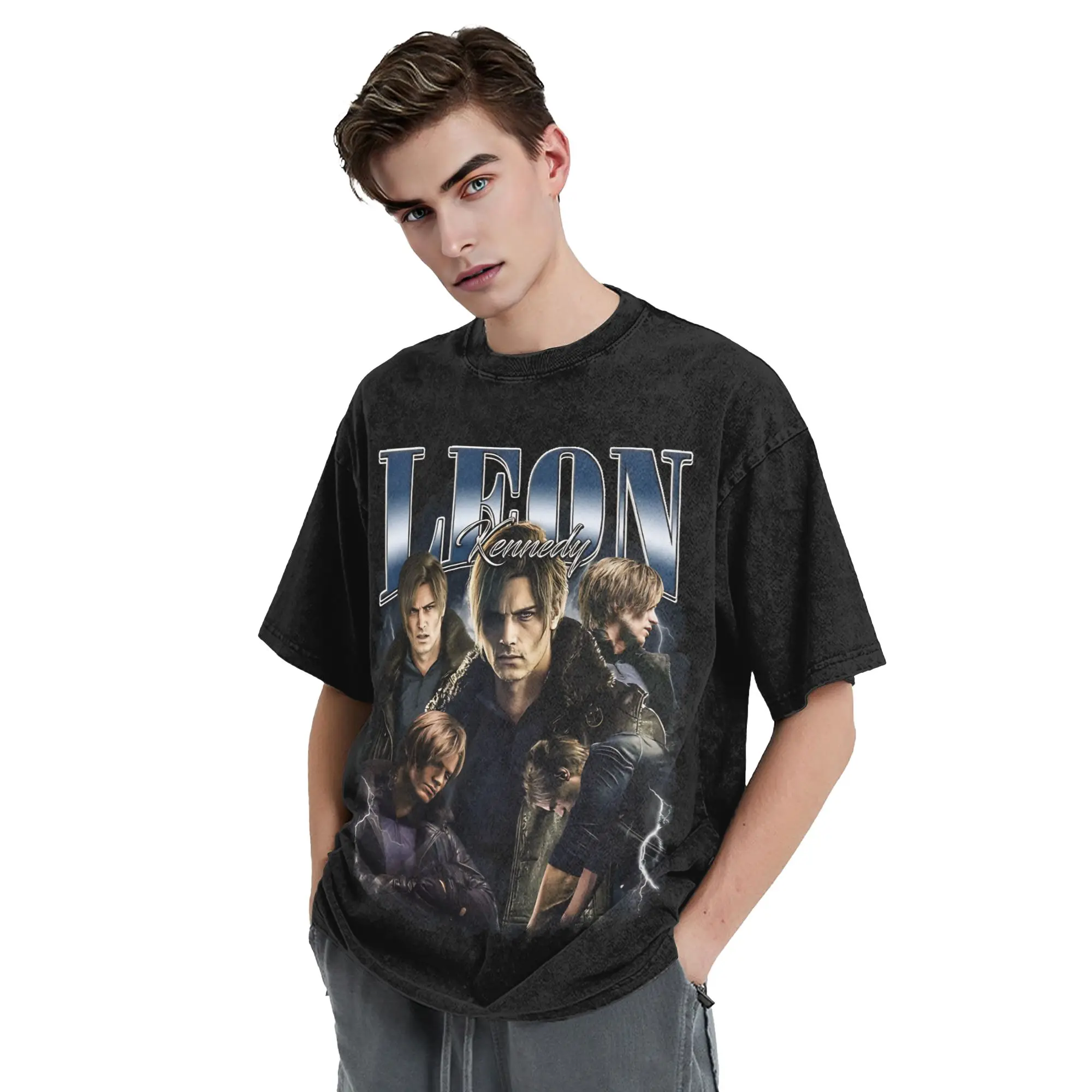 Leon Kennedy Resident Evil 9 Requiem T-Shirts für Herren, 100 % Baumwolle, Rundhalsausschnitt, kurzärmelig, T-Shirts, Geschenkkleidung – Detail 4