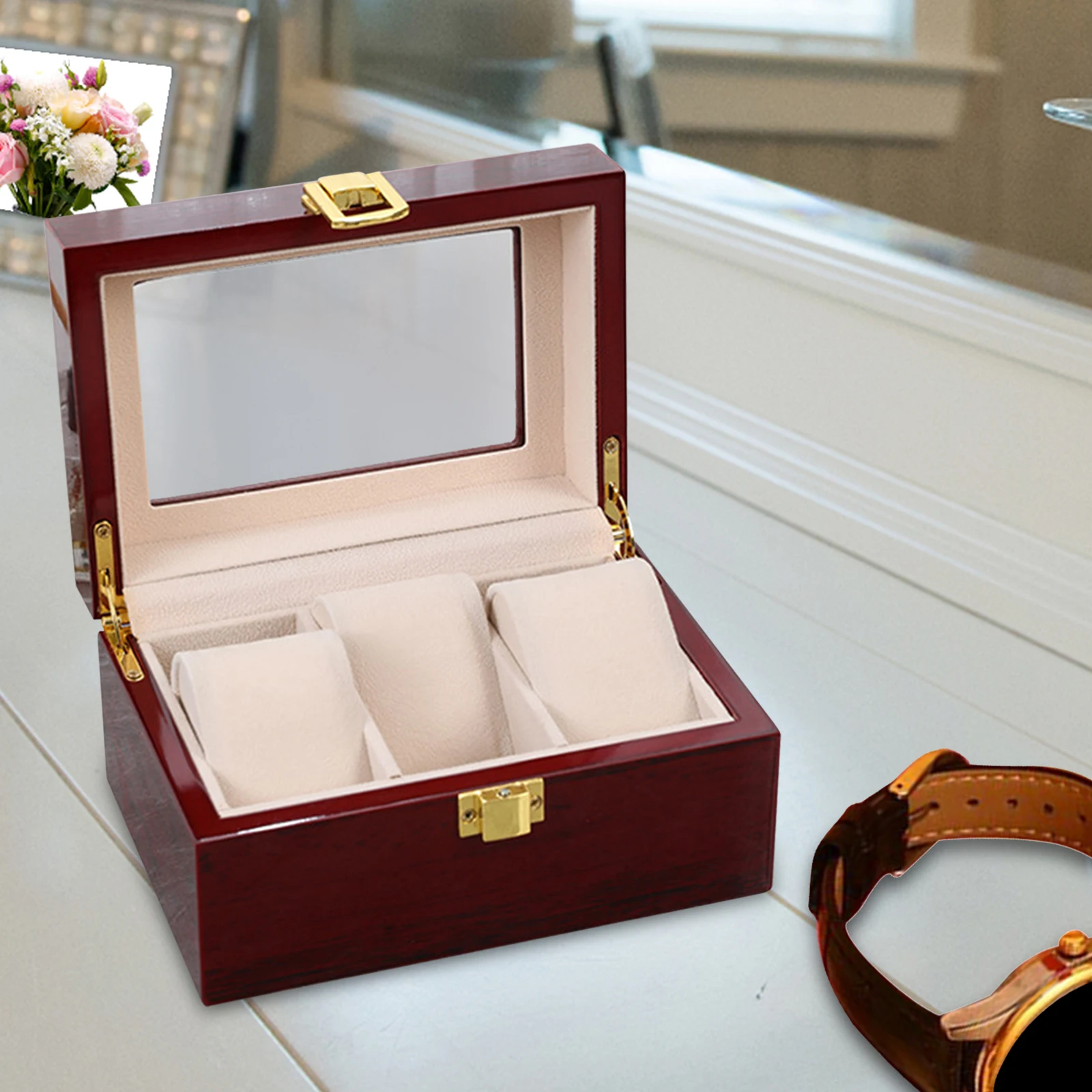 Watch Box Case Organizer Display Table Dresser Men Jewelry Storage Holder Elegant Portable Watch Organizer Holder Lid