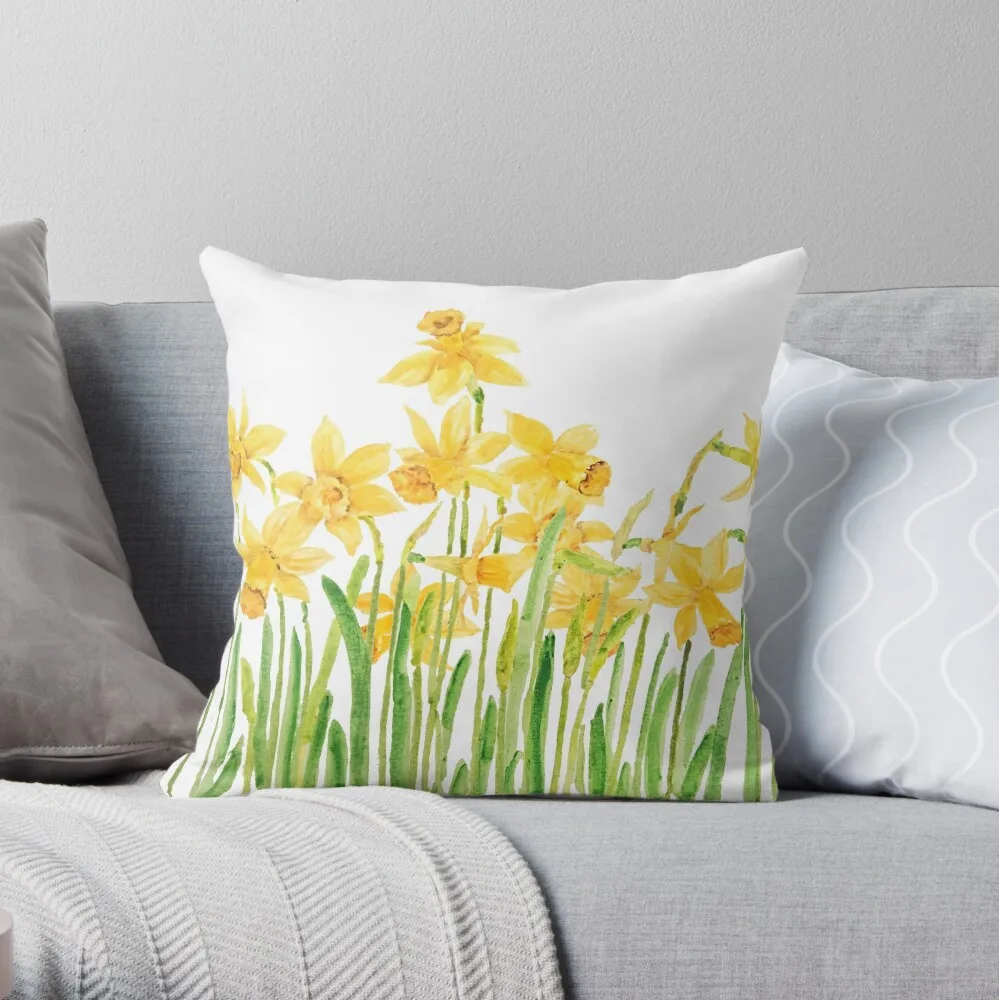 

yellow daffodils field watercolor Throw Pillow Decorative Cushion Decorative Sofa Cushion Cushions Cover