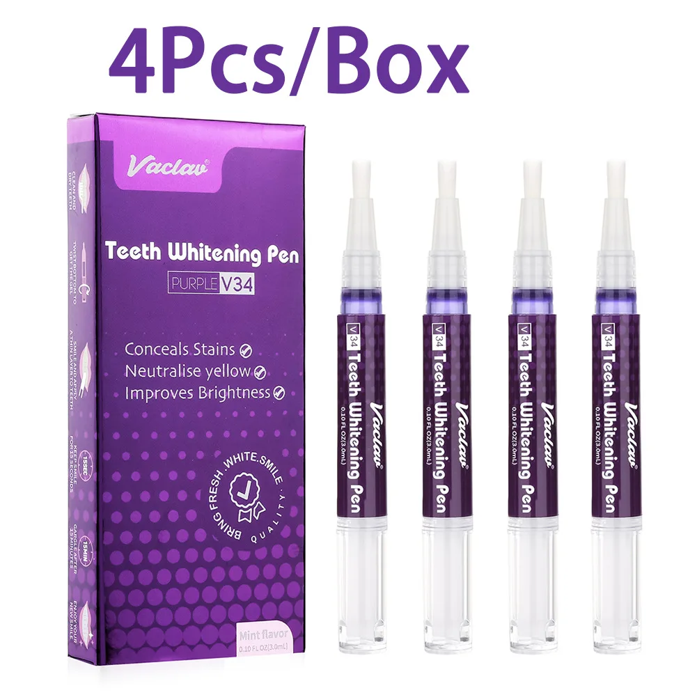 1/2/3/4pcs Purple Teeth Whitening Pen V34 Strong Dazzling White Whitening Tooth Pen Remove Tooth Stains Plaque Oral Care Tools
