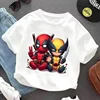 Deadpool & Wolverine White T-shirt Round Neck Loose Summer Clothing Comfortable Breathable Character Children Birthday Hot Gift 1