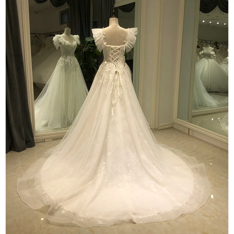 SL-9048 Customized Romantic V Neck Appliques Flowers A-Line Wedding Dress 2022 Luxury Beading Custom Princess Bridal Gown 2