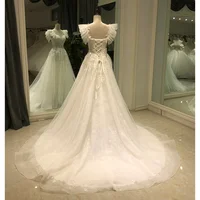 SL-9048 Customized Romantic V Neck Appliques Flowers A-Line Wedding Dress 2022 Luxury Beading Custom Princess Bridal Gown 2